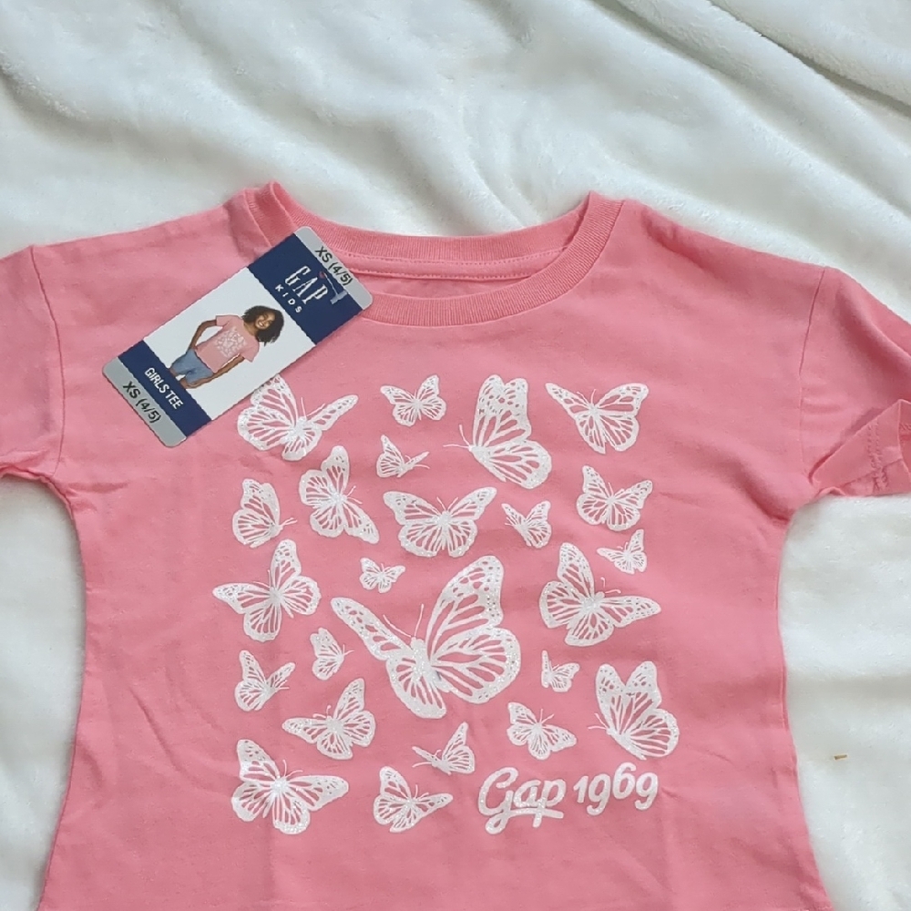 NWT GAP Kids Pink Tee with Butterfly Print Size XS